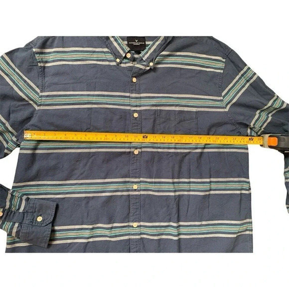 American Eagle Seriously‎ Soft Shirt Mens 3XL Blue Striped Long Sleeve Button Up - Picture 4 of 6